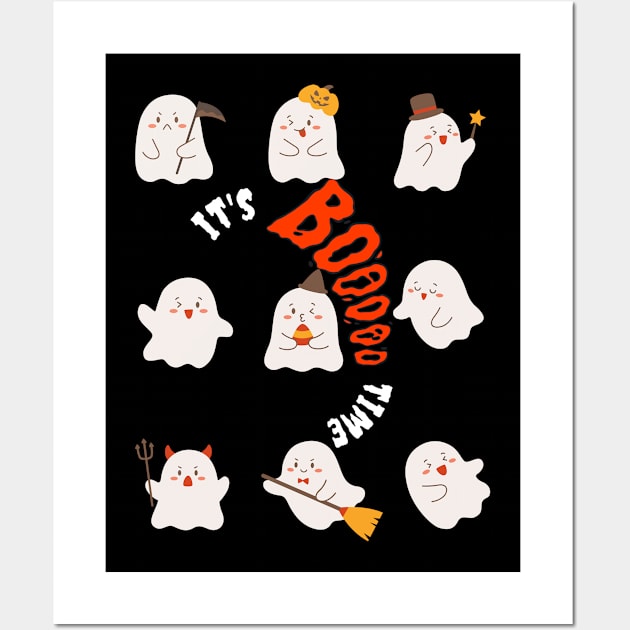 It's Boo Time Shirt, Funny T-Shirt, Cute Ghosts Tee, Halloween Gift Ideas Wall Art by SailorDesign